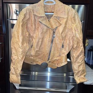 Women’s tooled real leather moto jacket